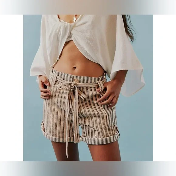 Free People Striped Tan and Gray Cargo Shorts - Picture 6 of 10